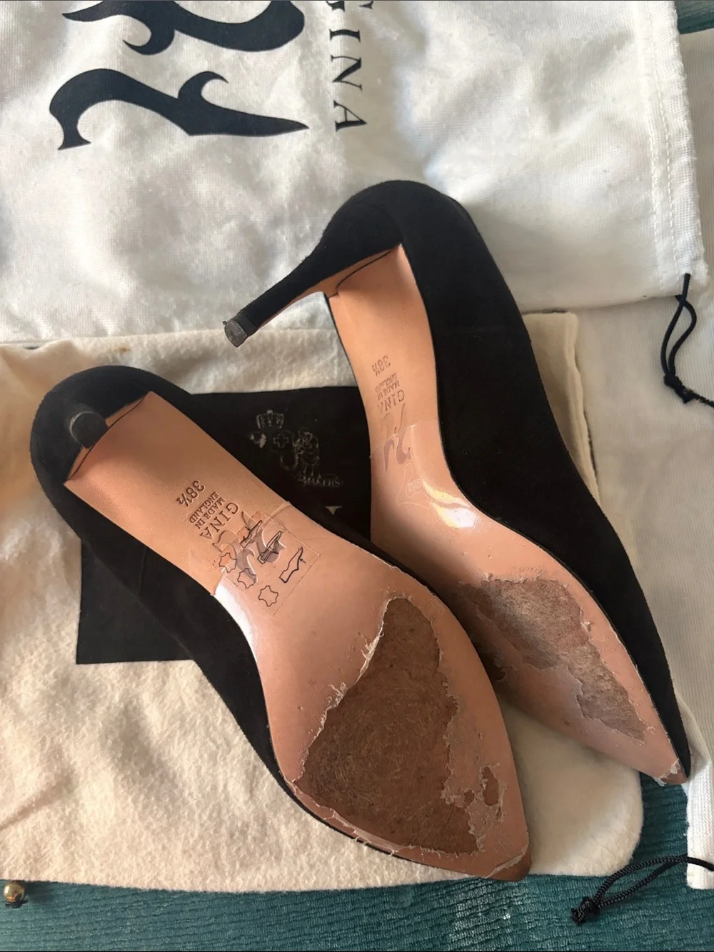 Gina London Black Suede Pointed-Toe Pumps with Slim Heel